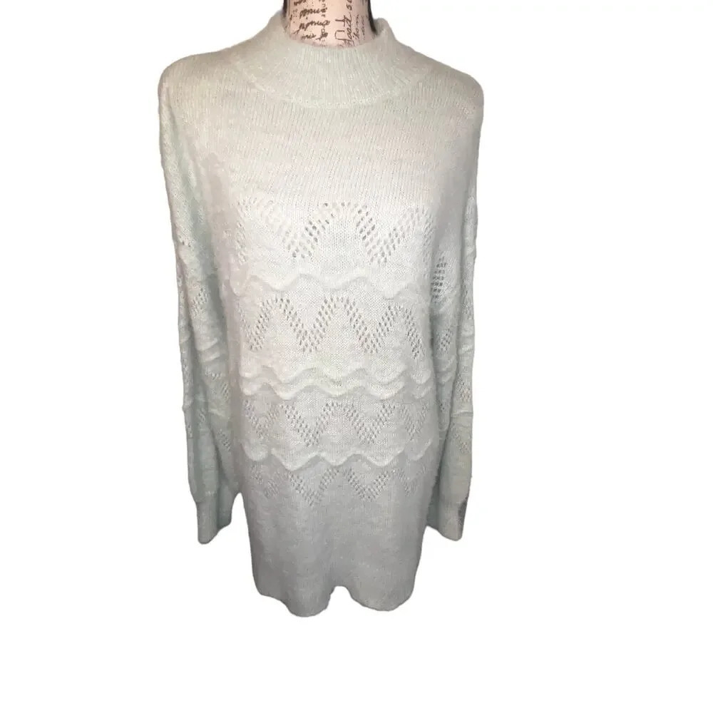 Lauren Conrad, M mock neck longsleeve geometric cutout eyelash tunic‎ sweater